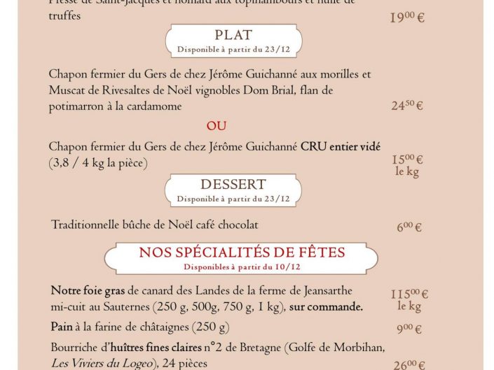 Vente à emporter - Produits pour les fêtes restaurant le Mesturet